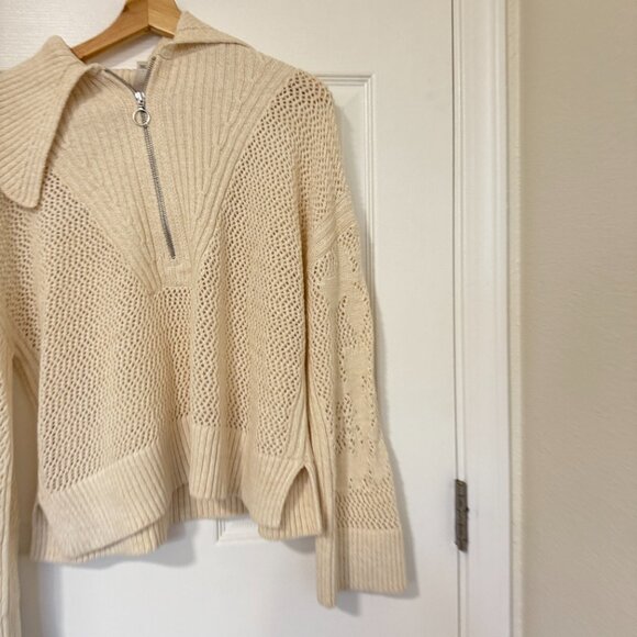 ☀️ ANTHROPOLOGIE DAILY PRACTICE Half Zip Oversized Pullover Sweater Cream Medium - Picture 7 of 10
